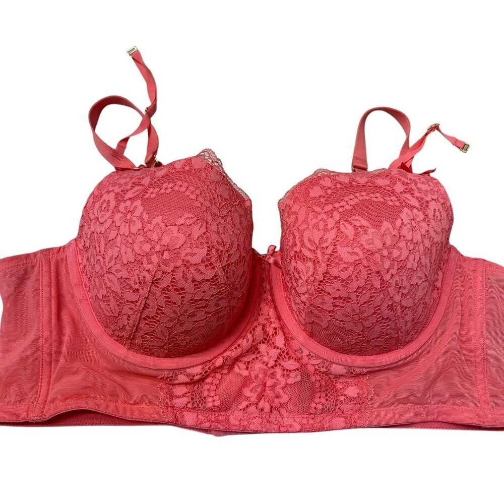 Cacique Lightly Lined Balconette Bra Seriously Sexy Coral Orange Size 42C Wired